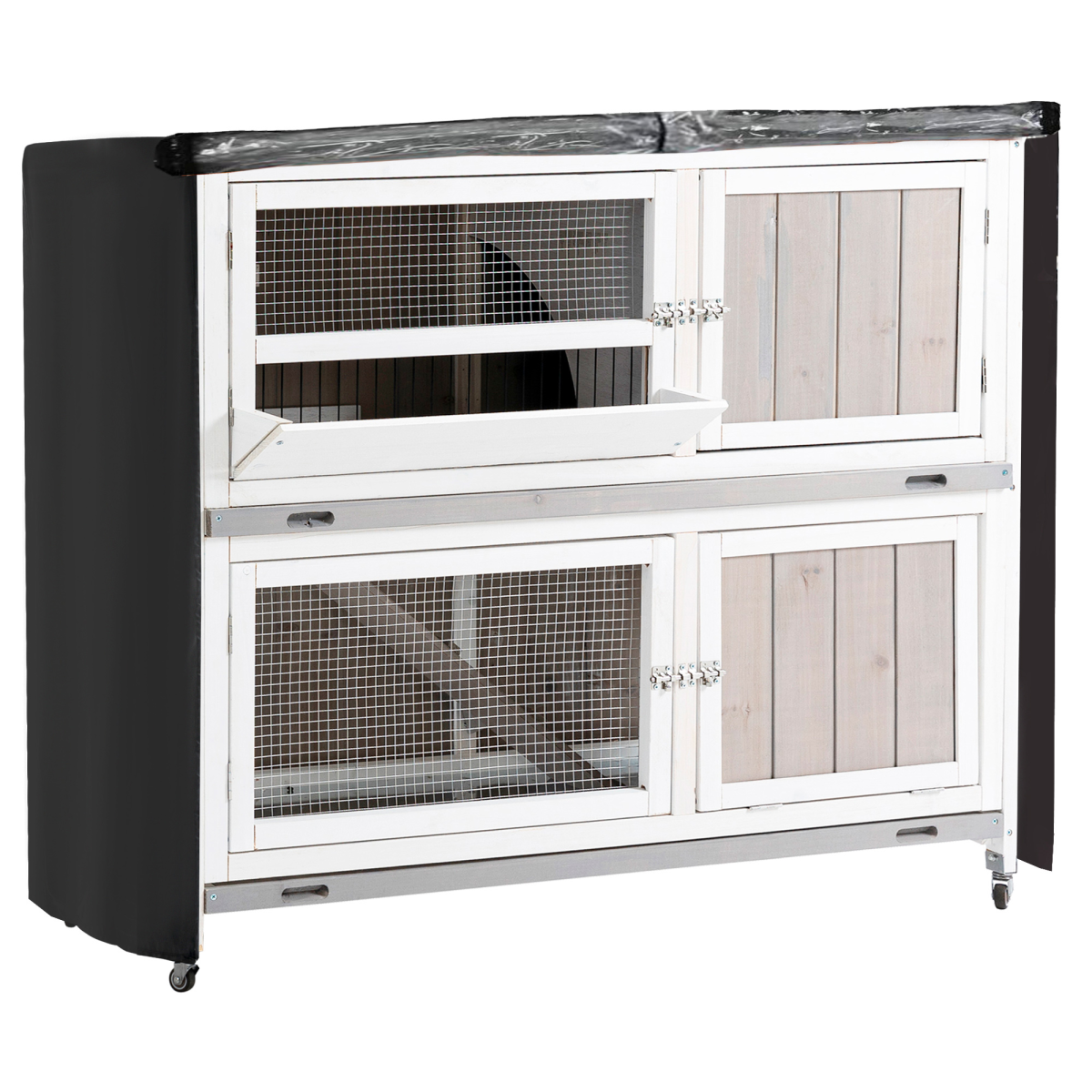 cortex-london-windsor-two-tier-wooden-rabbit-hutch-with-wheels-grey-pawhut