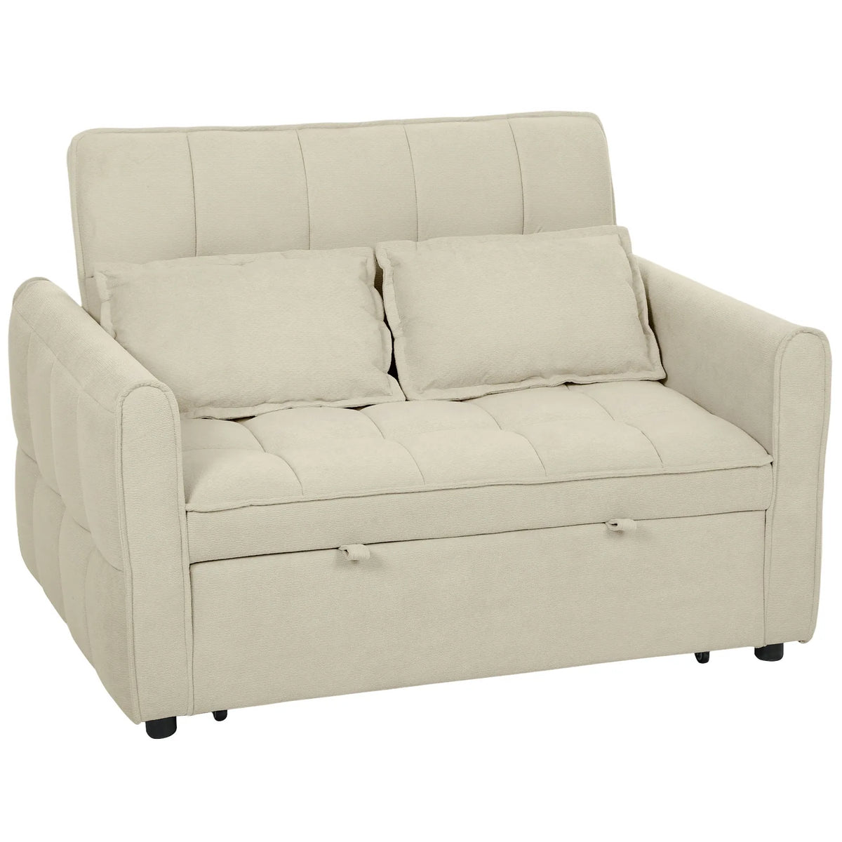 HOMCOM 2 Seater Sofa Bed, 3-in-1 Convertible Sleeper Sofa with Click-clack Adjustable Backrest and 2 Pillows, Light Brown