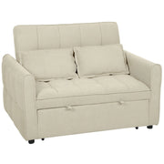 HOMCOM 2 Seater Sofa Bed, 3-in-1 Convertible Sleeper Sofa with Click-clack Adjustable Backrest and 2 Pillows, Light Brown