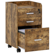 HOMCOM 3 Drawer Filing Cabinet with Lock, Rolling File Cabinet with Edged Top for Letter, A4 Size, Hanging File Folders