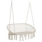 Hanging Hammock Chair Cotton Rope Swing & Metal Frame Large Macrame, Cream White
