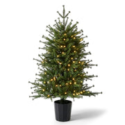3FT Pre-Lit Artificial Christmas Tree, Green PE Mini Xmas Tree with 80 Warm White LED Lights (8 Modes), 100 Branch Tips, Black Round Pot Base, Battery Operated