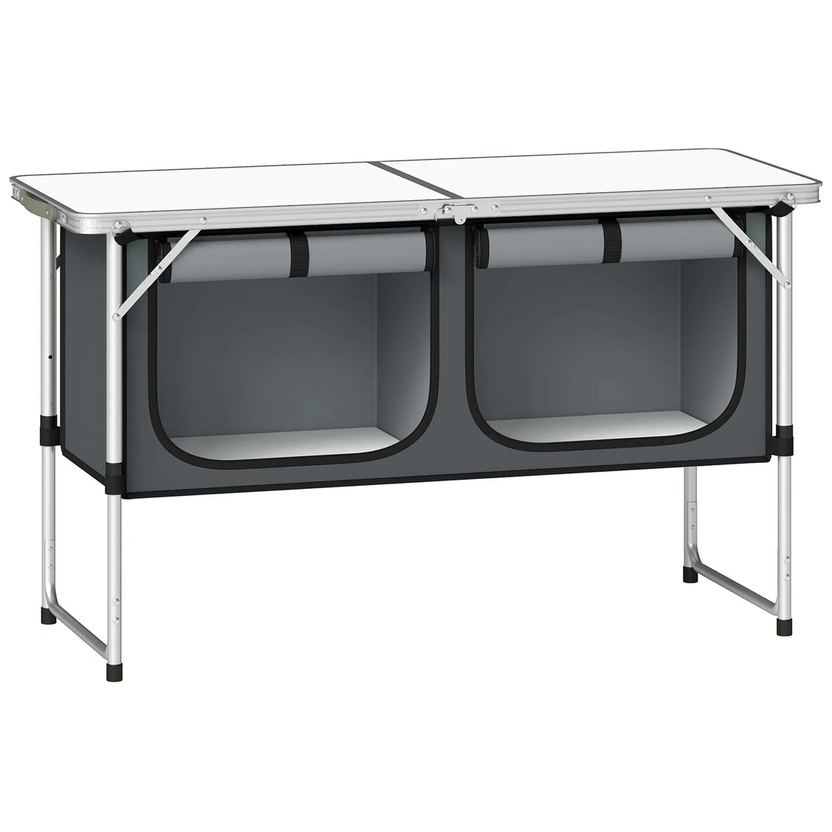 Outsunny Camping Cupboards Folding Portable Aluminium Camp Cook Station with Storage Cupboard for Outdoor BBQ