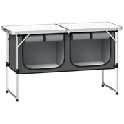 Outsunny Camping Cupboards Folding Portable Aluminium Camp Cook Station with Storage Cupboard for Outdoor BBQ