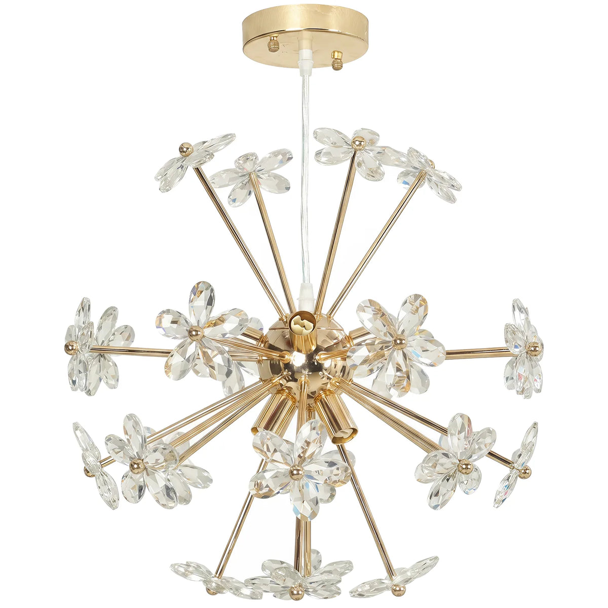 HOMCOM Crystal Chandeliers Ceiling Light with Flower, Modern Pendant Light with Adjustable Height, Ceiling Plate, Clear