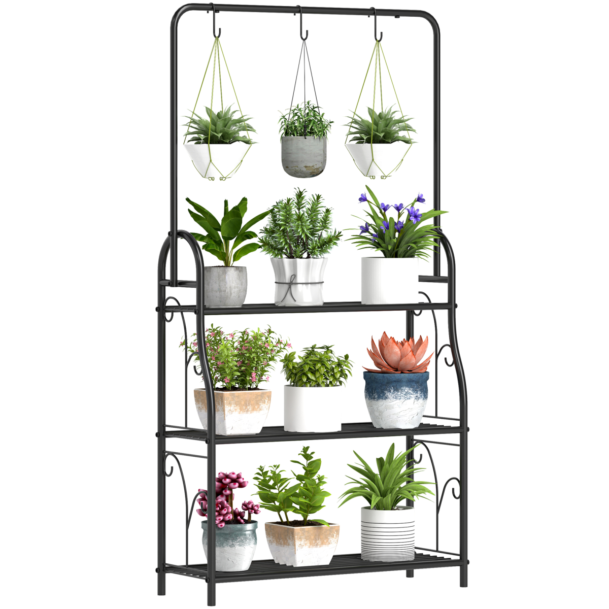 cortex-london-kensington-black-three-tier-metal-plant-stand-hanging-hooks