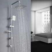 Bathroom Shower Kit Twin Head  Square Fixed Head Riser Rail Bath Mixer Tap Set