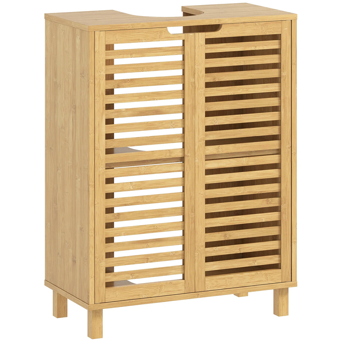 HOMCOM Under Sink Bathroom Cabinet, Freestanding Under Sink Cabinet with Louvered Doors and Adjustable Shelf, Natural