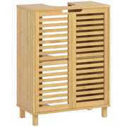 HOMCOM Under Sink Bathroom Cabinet, Freestanding Under Sink Cabinet with Louvered Doors and Adjustable Shelf, Natural
