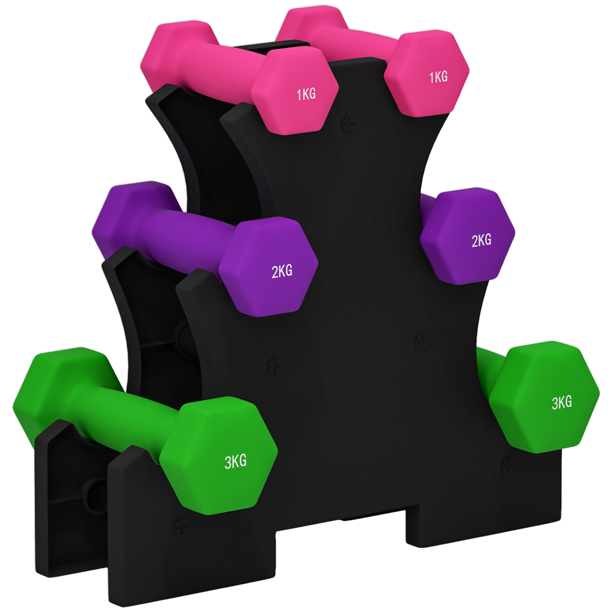 cortex-london-windsor-hex-dumbbell-set-with-rack-pink-purple-green