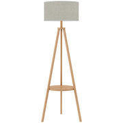 HOMCOM Bedside Light, Tripod Floor Lamp with Storage Shelf and Linen Shade for Living Room, 160cm, Natural Wood Colour
