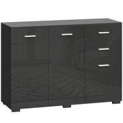 HOMCOM Sideboard, Modern Storage Cabinet with 2 Drawers, 3 Doors and Adjustable Shelves, High Gloss Black