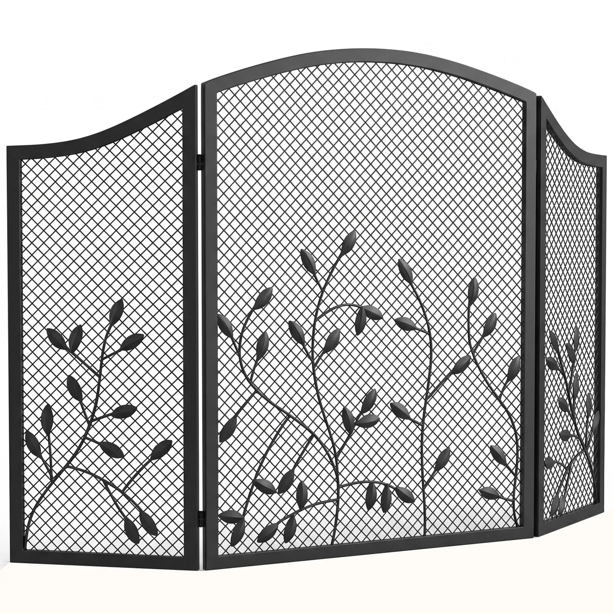 HOMCOM 3-Panel Folding Fireplace Screen for Hearth Protection, Heat-Resistant Metal Fire Spark Guard, Black