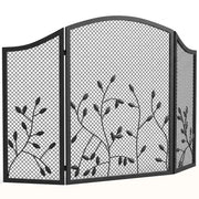HOMCOM 3-Panel Folding Fireplace Screen for Hearth Protection, Heat-Resistant Metal Fire Spark Guard, Black