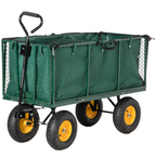 Large 4 Wheel Garden Cart Truck Trolley Wheelbarrow - Green Trailer