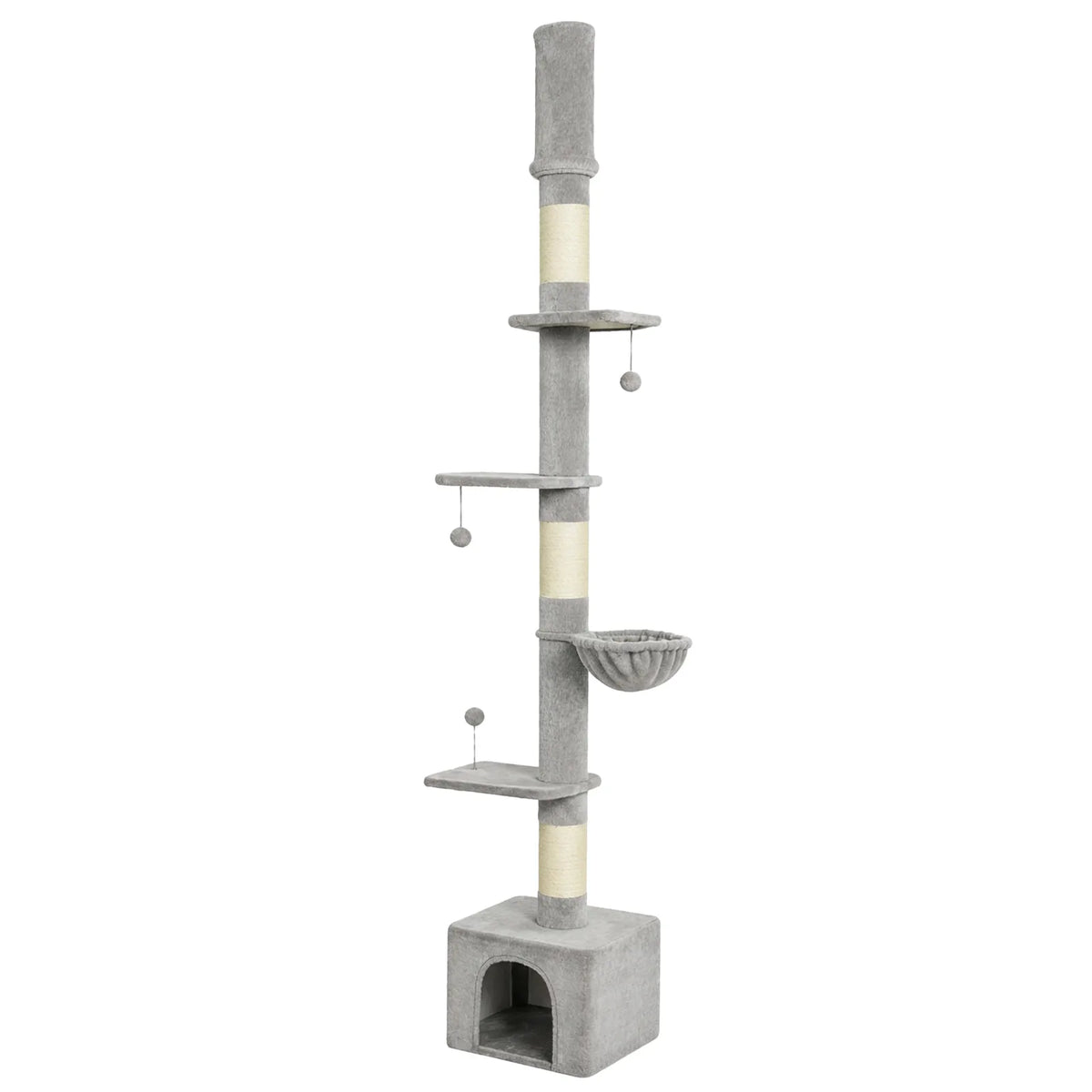 PawHut Floor to Ceiling Cat Tree, 230-250cm Multi-Level Cat Tower with Adjustable Height, Scratching Posts, Condo, Platforms