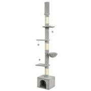 PawHut Floor to Ceiling Cat Tree, 230-250cm Multi-Level Cat Tower with Adjustable Height, Scratching Posts, Condo, Platforms
