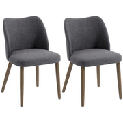 HOMCOM Dining Chairs Set of 2, Linen Upholstered Kitchen Chairs with Padded Seat, Curved Backrest, Rubberwood Legs, Dark Grey
