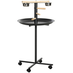 Bird Play Stand Portable Feeder Station w/ Wooden Perches, Stainless Steel Bowls