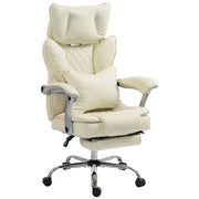 HOMCOM Executive Office Chair, PU Big and Tall Office Chair 180 kg with Wide Seat, Reclining, Lumbar Support, Beige