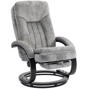 HOMCOM Swivel Recliner Chair with Footrest, Manual Recliner Armchair with Wooden Base, Plush Velvet Upholstered Reclining Chair for Living Room, Bedroom, Office, Grey