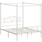HOMCOM Canopy Bed Frame King Size, Metal Platform Bed Frame with Headboard and Footboard, Underbed Storage, White