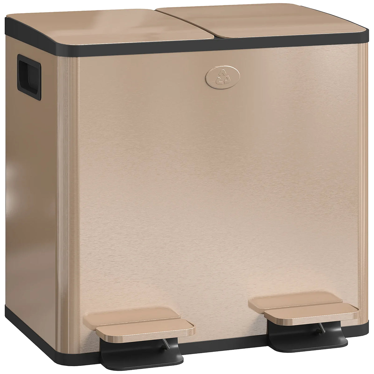 HOMCOM 30L Dual Compartment Stainless Steel Bin, with Deodoriser Holders - Gold Tone