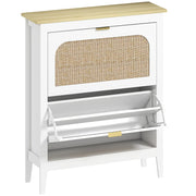 HOMCOM Narrow Shoe Cabinet, Boho Slim Shoe Storage Cabinet with 2 Flip Drawers, Holds 14 Pairs, White