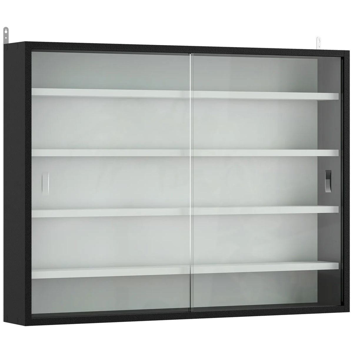 HOMCOM 5-Tier Wall Display Cabinet,  Wall Mounted Display Case w/ 4 Adjustable Shelves, Glass Doors, 60x80cm, Black and White