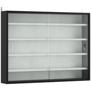 HOMCOM 5-Tier Wall Display Cabinet,  Wall Mounted Display Case w/ 4 Adjustable Shelves, Glass Doors, 60x80cm, Black and White