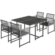 Outsunny 5 Pieces Garden Dining Set, Outdoor Patio Cube Set, 4 Seater Outdoor Table and Chairs with Foldable Backrest, Light Grey