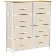 HOMCOM Chest of Drawers, Dresser with 8 Fabric Drawers, Tall Storage Unit with 4 Pockets and 2 Hooks Steel Frame, Beige