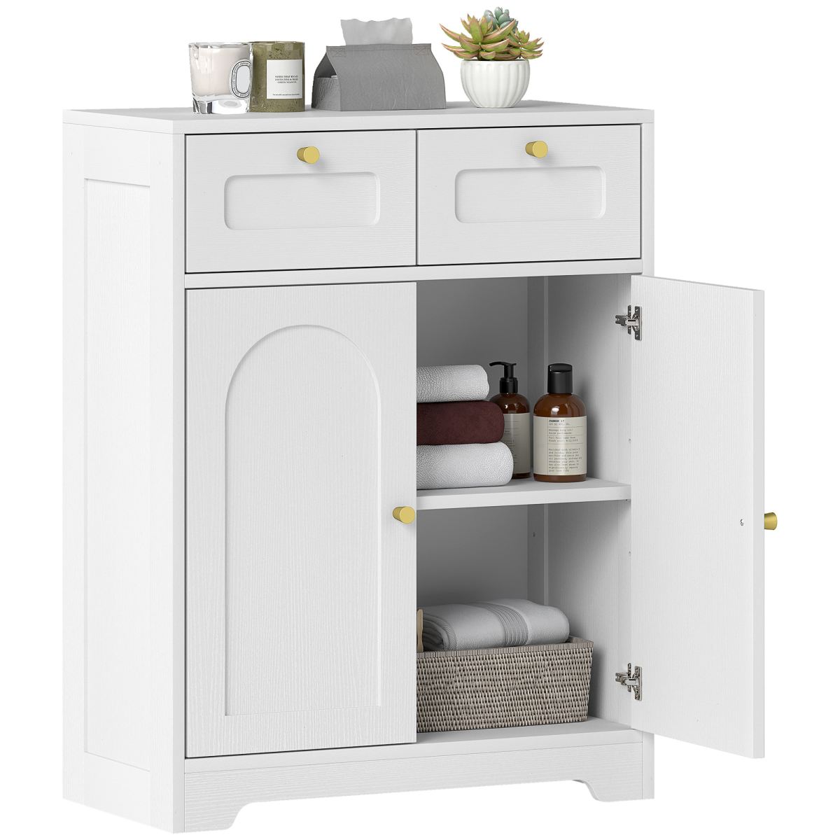 HOMCOM Bathroom Floor Cabinet, Bathroom Storage Unit with 2 Doors, White