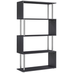Wooden S Shape Storage Unit Bookshelf Lounge Display Room Divider-Black