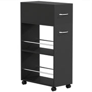 HOMCOM Rolling Storage Unit, 3-Tier Kitchen Cart Trolley with Drawer, Surface Top and 4 Universal Wheels, Black