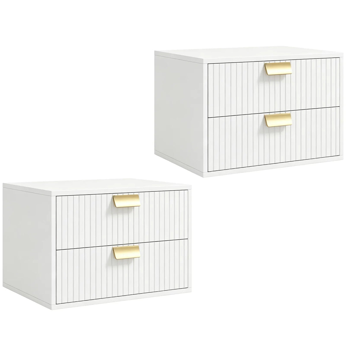 HOMCOM Modern Floating Nightstands Set of 2, Wall Mounted Bedside Tables with 2 Drawers, White