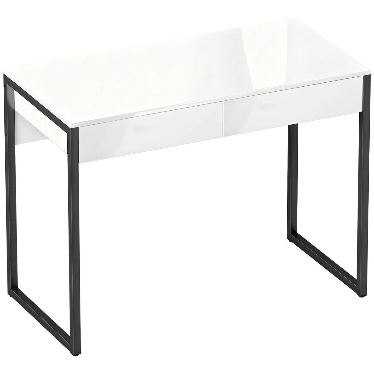 HOMCOM High Gloss Work Table, with Drawers - White