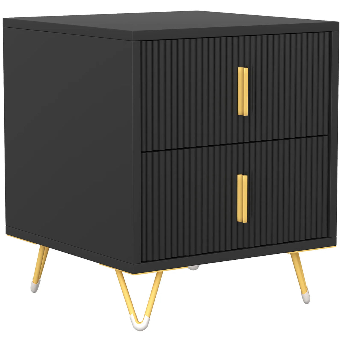 HOMCOM Elegant Fluted Bedside Table - Black/Gold-Tone