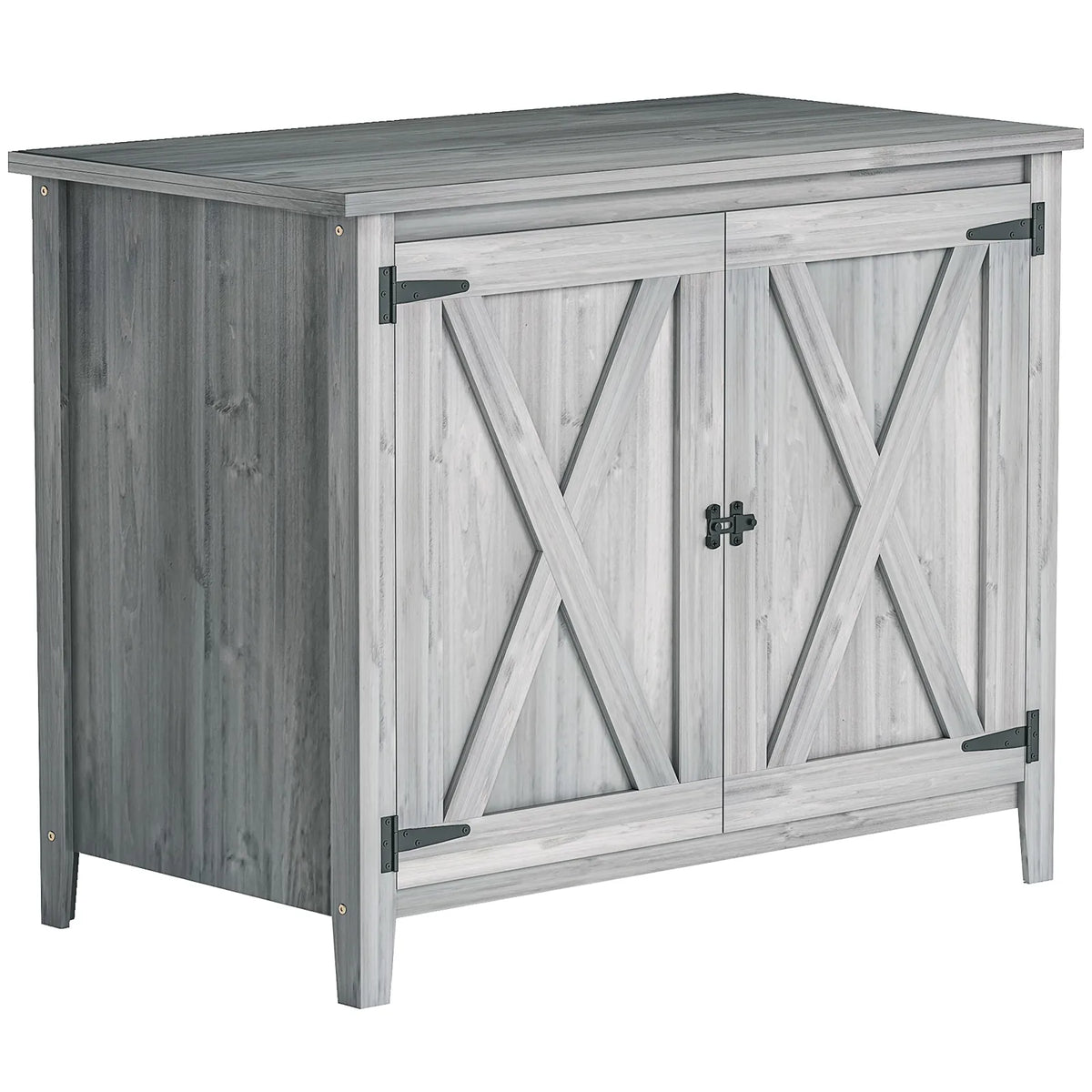 Outsunny Wooden Garden Shed, Outdoor Fir Wood Storage Shed with Shelf and Double Doors, Light Grey