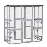 PawHut Wooden Cat House with Platforms, Cat Cage for Multiple Kittens