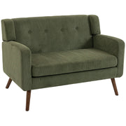 HOMCOM 2 Seater Sofa, 118 cm Corduroy Small Loveseat with Spring Cushion, Wood Legs for Small Space, Living Room, Dark Green