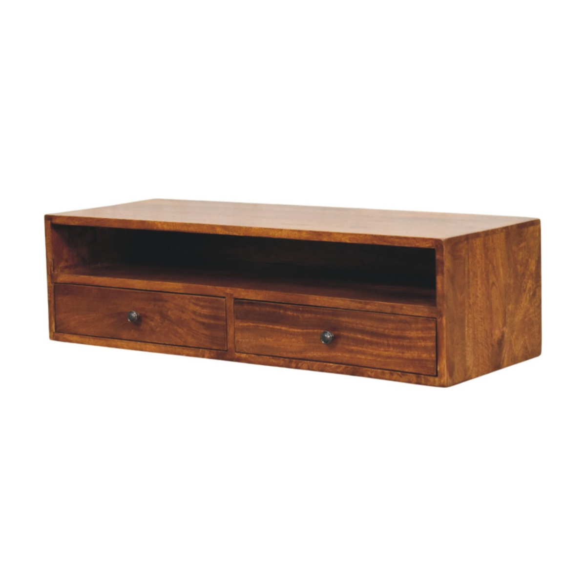 cortex-london-york-lunar-solid-mango-wood-wall-mounted-media-unit-chestnut-dark-brown-two-drawer-one-shelf
