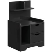 HOMCOM Bedside Table, Small Bedside Cabinet with 2 Drawers and Storage Shelves for Bedroom, Black Wood Effect