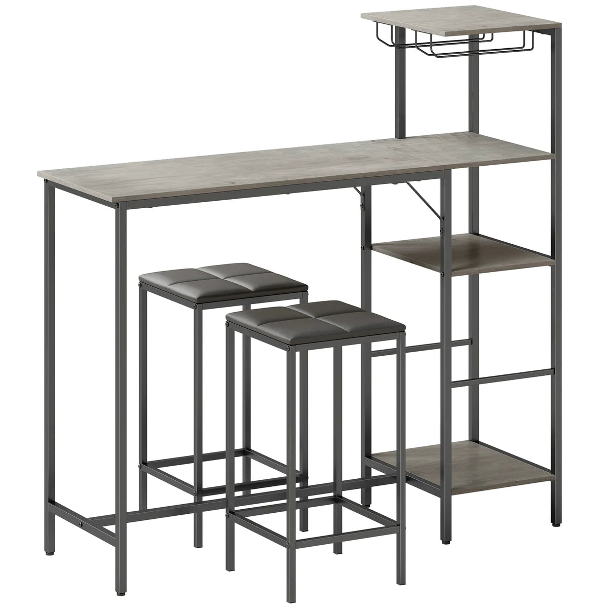 HOMCOM 3 Piece Breakfast Bar Table and Stools Set, Washed Grey