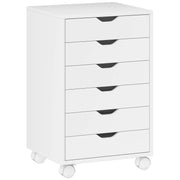 HOMCOM 6 Drawer Vertical File Cabinet, Mobile Filing Cabinet with Quiet Drawers and Wheels with 2 Brakes, White
