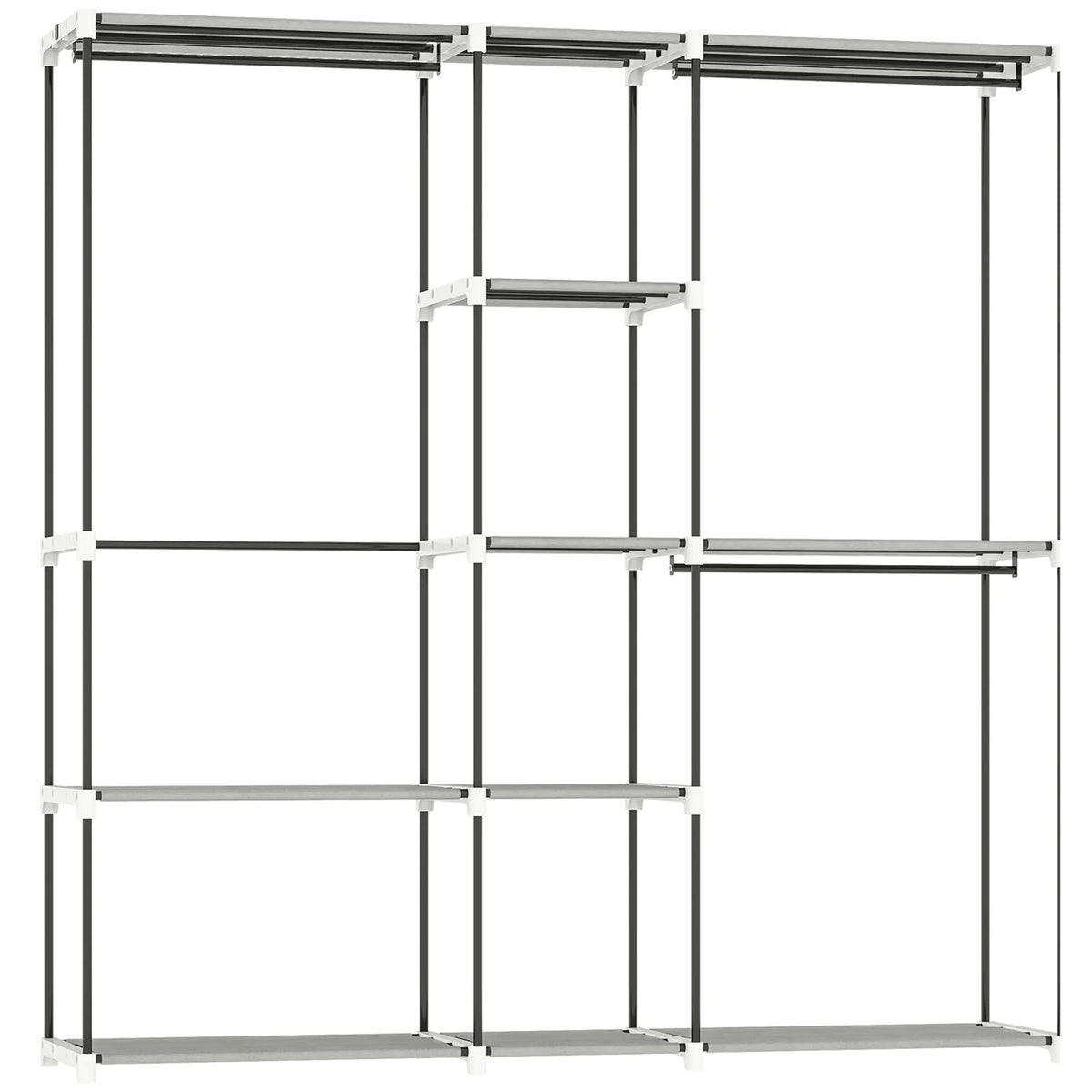 HOMCOM Portable Wardrobe, Open Clothes Wardrobe with 8 Shelves, 3 Hanging Rails, Light Grey