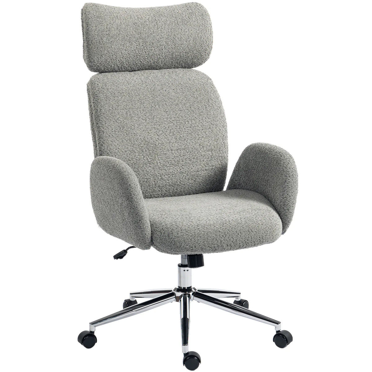 HOMCOM Office Chair with Adjustable Headrest, Spring Pack, Curved Line, Boucle Fabric - Charcoal Grey