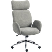 HOMCOM Office Chair with Adjustable Headrest, Spring Pack, Curved Line, Boucle Fabric - Charcoal Grey