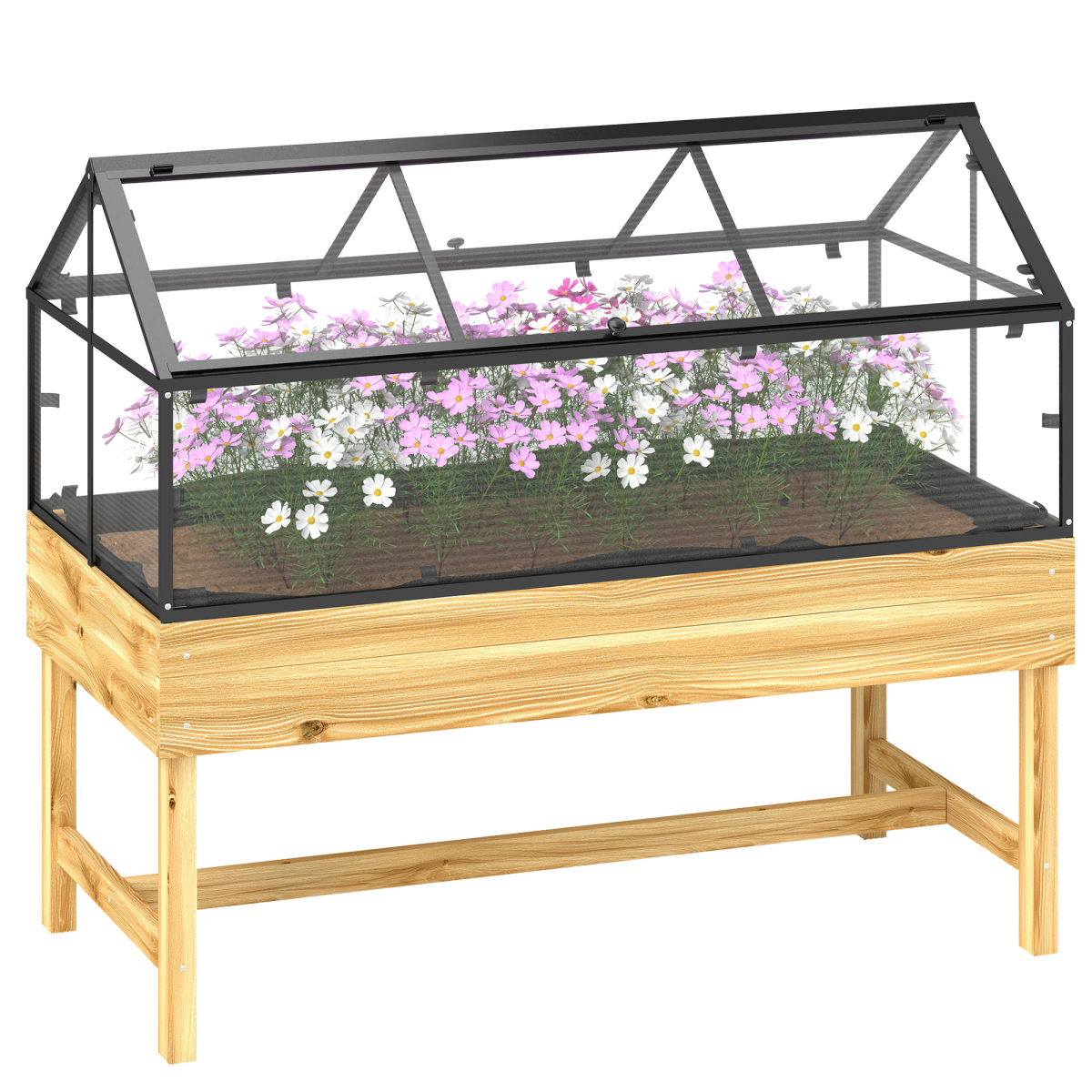 cortex-london-kew-raised-garden-bed-grow-house-polycarbonate-panel-grey-natural-wood-finish