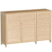 HOMCOM Bamboo Shoe Cabinet with Louvered Doors, 18 Pairs Shoe Storage Cabinet with Adjustable Shelves for Hallway, Natural